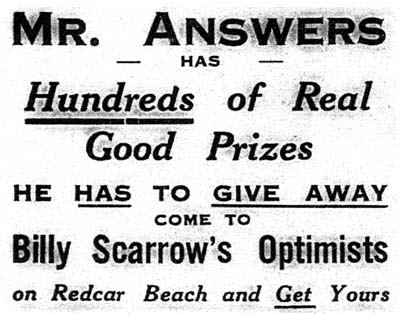 Mr. Answers, Optimsts, Redcar 1933